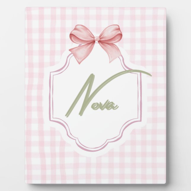 Personalized Nova Baby Girl Nursery Bow&Gingham  Plaque (Front)