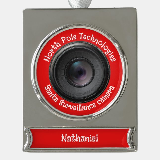 Personalized Novelty Santa Camera  Silver Plated Banner Ornament (Front)