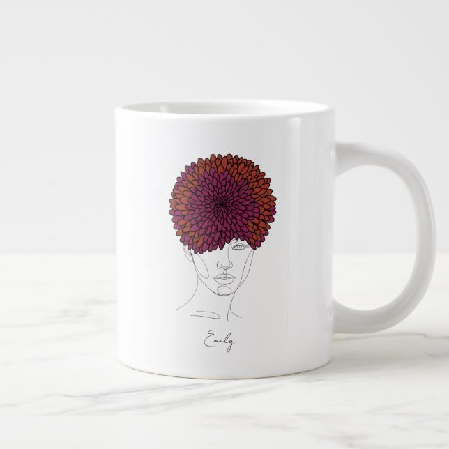 Personalized November Birth Flower Portrait Large Coffee Mug (Right)