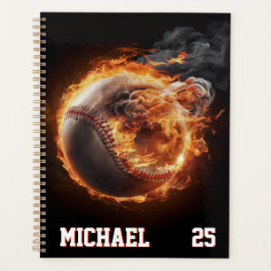 Personalized Number and Name Baseball Ball on Fire Planner