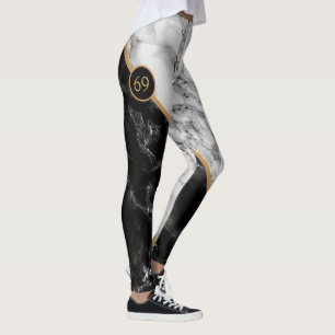 personalized Numbers Leggings Black White Marble