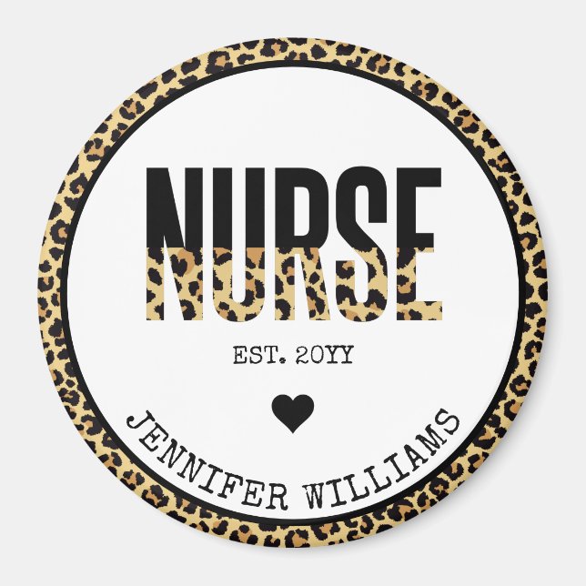 Personalized Nurse Est Cheetah RN Graduation Magnet (Front)
