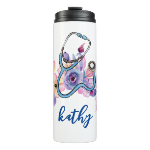 Personalized Nurse Floral Stethoscope Gift Thermal Tumbler