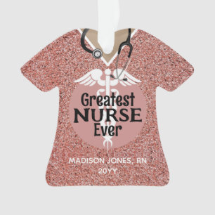 Personalized Nurse Pink Scrub Top Christmas Ornament