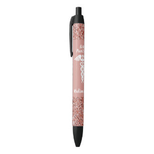 Personalized Nurse Practitioner Pink Glitter Black Ink Pen