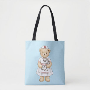 Personalized Nurse Teddy Bear Custom Name Nursing Tote Bag