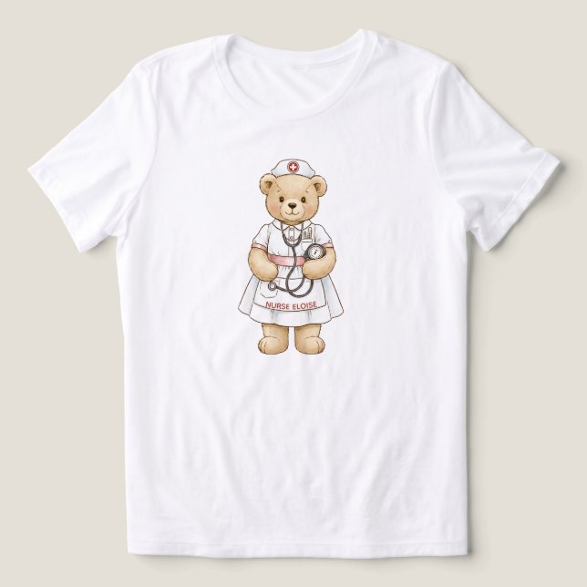 Personalized Nurse Teddy Bear Custom Name Nursing  Tri-Blend Shirt (Design Front)