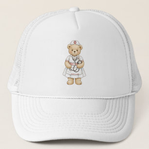 Personalized Nurse Teddy Bear Custom Name Nursing  Trucker Hat