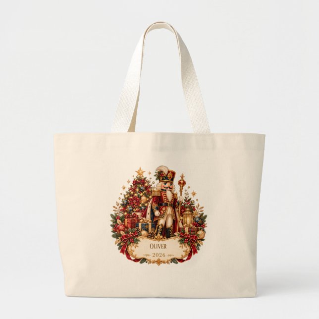 Personalized Nutcracker Christmas Blanket with Nam Large Tote Bag (Front)