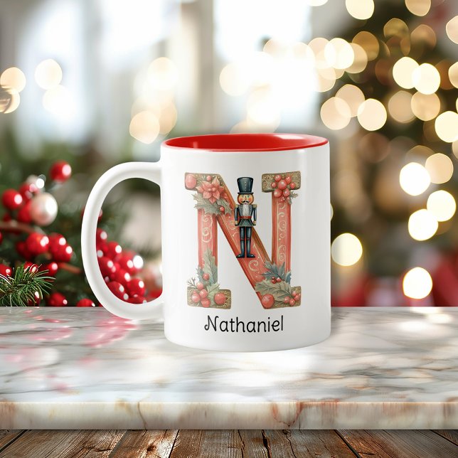 Personalized Nutcracker Monogram N Christmas  Two-Tone Coffee Mug (Personalized Nutcracker Monogram N Christmas Two-Tone Coffee Mug)