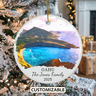 Personalized Oahu Ornament, Hawaii Ceramic Tree Decoration