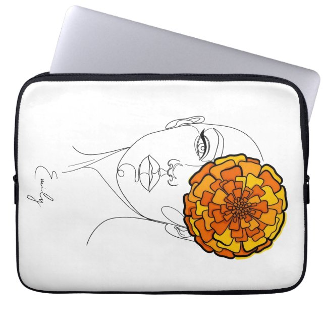 Personalized October Birth Flower Portrait Laptop Sleeve (Front)