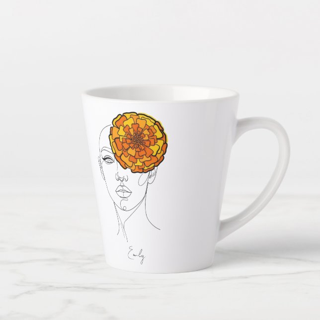 Personalized October Birth Flower Portrait Latte Mug (Right)