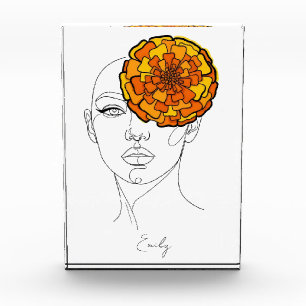 Personalized October Birth Flower Portrait Photo Block