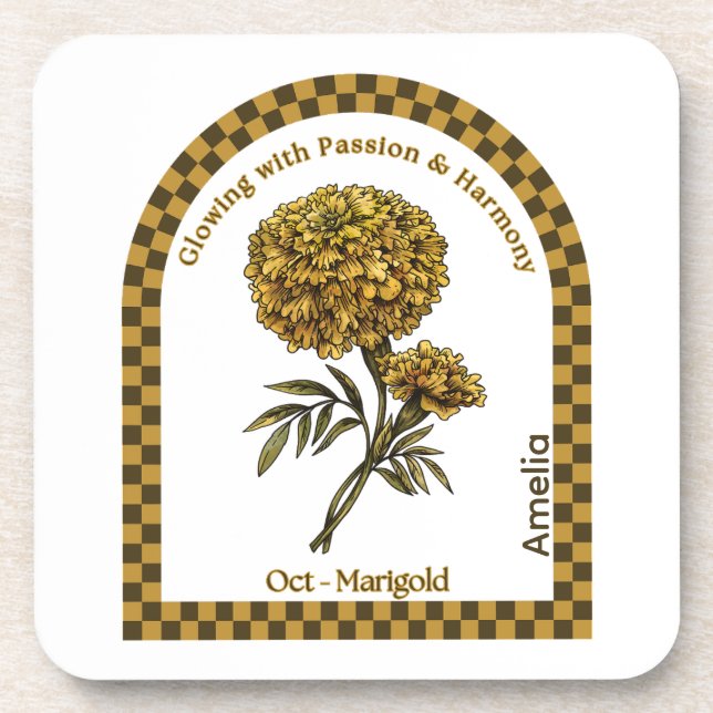 Personalized October Birth Month Flower Coaster (Front)