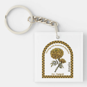 Personalized October Birth Month Flower Key Ring