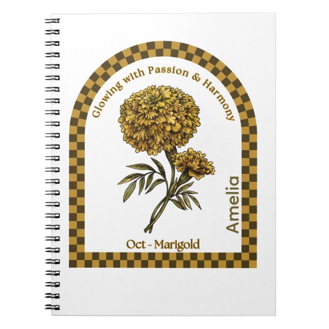 Personalized October Birth Month Flower Notebook (Front)