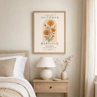 Personalized October Marigold Birth Flower Poster