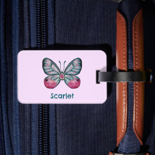 Personalized October Pink Glasswing Butterfly Art Luggage Tag