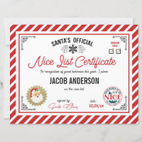 Personalized Official Santa Nice List Certificate