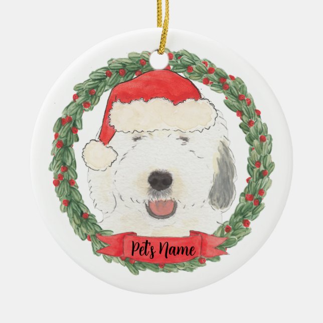 Personalized Old English Sheepdog Ceramic Tree Decoration (Front)
