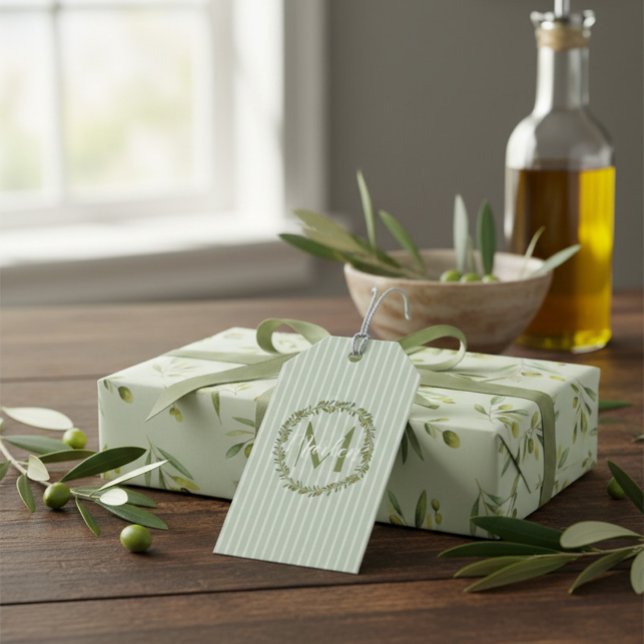 Personalized Olive Wreath Monogram  Gift Tags (Creator Uploaded)