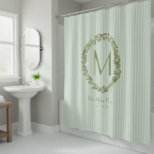 Personalized Olive Wreath Monogram Shower Curtain