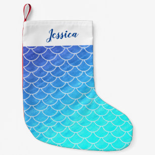 Personalized Ombre Blues Mermaid Scale Stocking