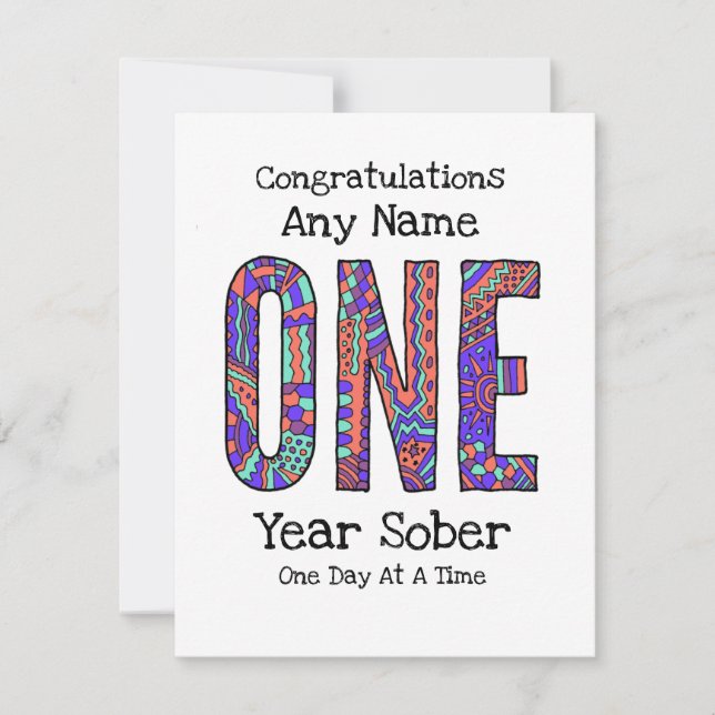 Personalized One year sober AA Anniversary Card (Front)