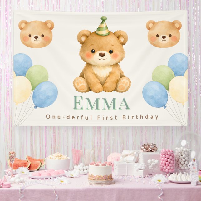 Personalized Onederful Bear First Birthday Banner (Party)