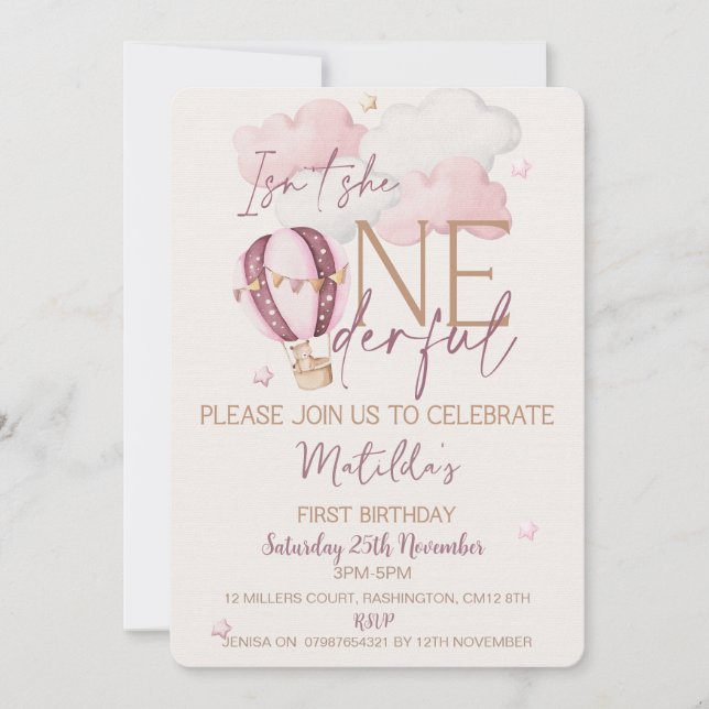 Personalized ONEderful First Birthday Invitations  (Front)