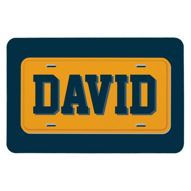 Personalized Orange and Navy Blue License Plate Magnet (Horizontal)