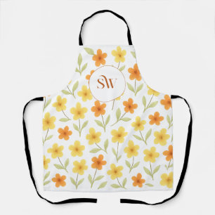 Personalized Orange and Yellow Floral  Apron