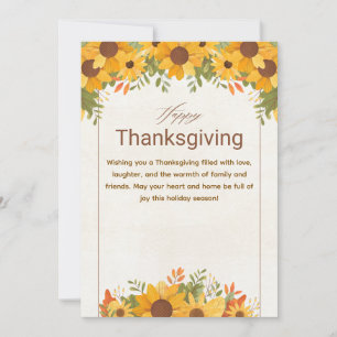 Personalized Orange Beige Floral Thanksgiving Holiday Card