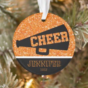 Personalized Orange & Black Cheerleading Ornament 