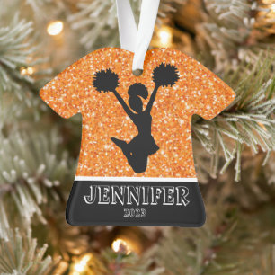 Personalized Orange & Black Cheerleading Ornament 