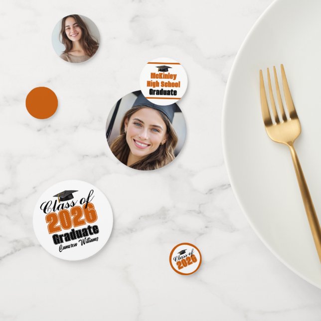 Personalized Orange Class of 2026 Graduation Party Confetti (Group)