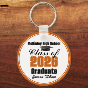 Personalized Orange Class of 2026 Graduation Party Key Ring