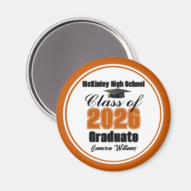 Personalized Orange Class of 2026 Graduation Party Magnet (Front/Back)