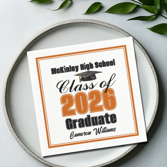 Personalized Orange Class of 2026 Graduation Party Napkin (Creator Uploaded)