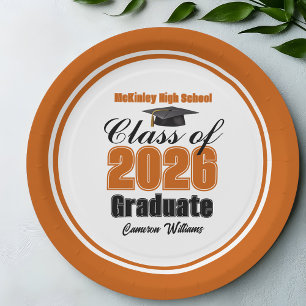 Personalized Orange Class of 2026 Graduation Party Paper Plate