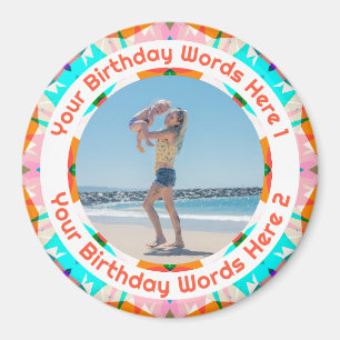 Personalized Orange Pink Happy Birthday Photo  Magnet