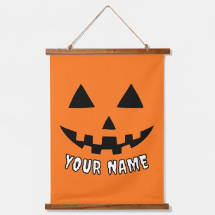 Personalized Orange Pumpkin Halloween Your Name Hanging Tapestry
