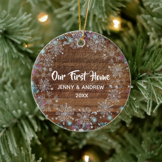 Personalized Our New Home Rustic Snowflakes Ceramic Tree Decoration (Tree)