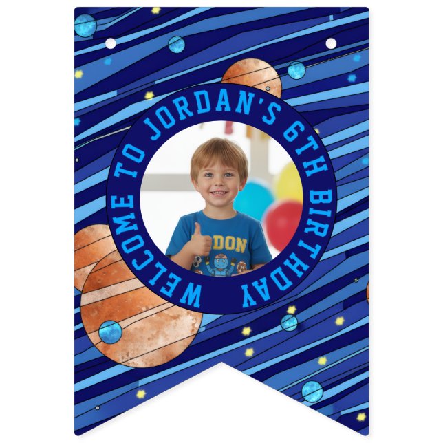 Personalized Outer Space Galaxy Kids Photo Bunting (First Flag)