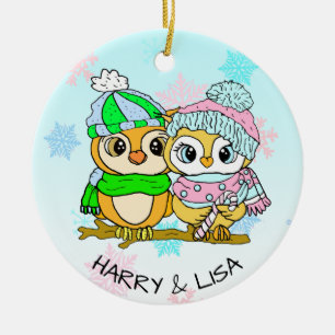 Personalized Owl Couple Christmas Ceramic Tree Decoration