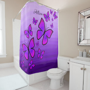 Personalized Painted Purple Butterflies Ombre Shower Curtain