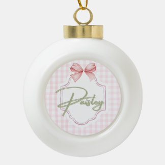 Personalized Paisley Baby Girl Nursery Gingham Ceramic Ball Christmas Ornament