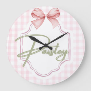 Personalized Paisley Baby Girl Nursery Gingham Large Clock
