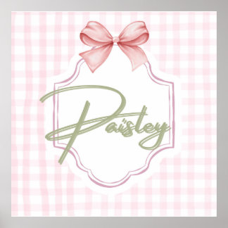 Personalized Paisley Baby Girl Nursery Gingham Poster